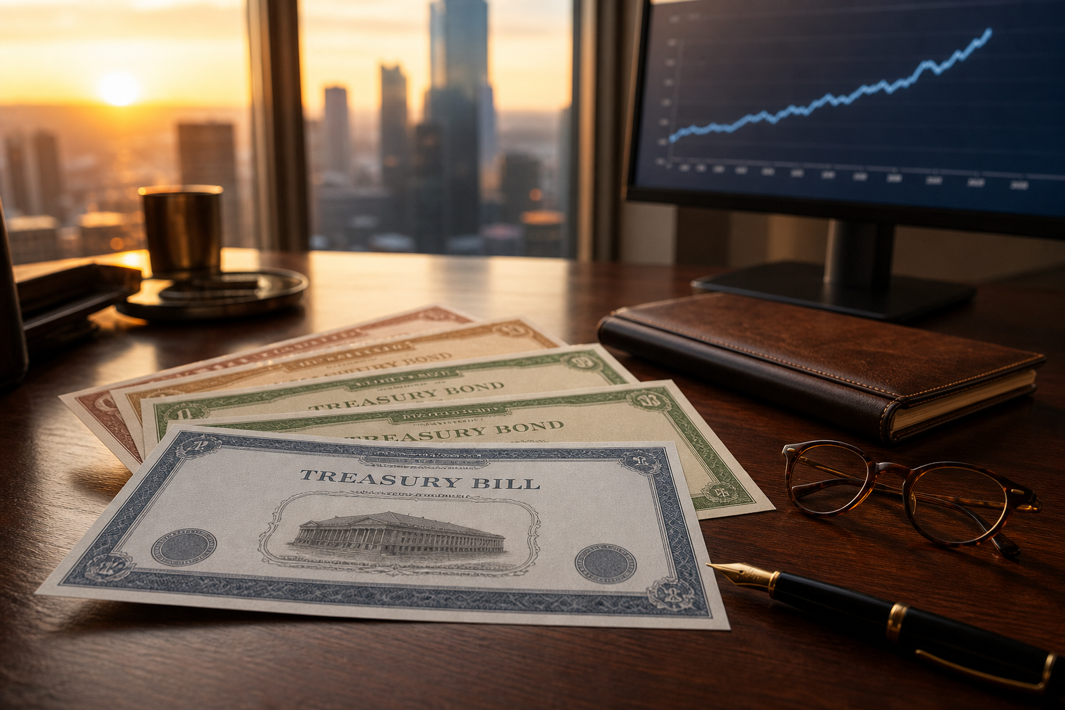 Treasury bills on a desk